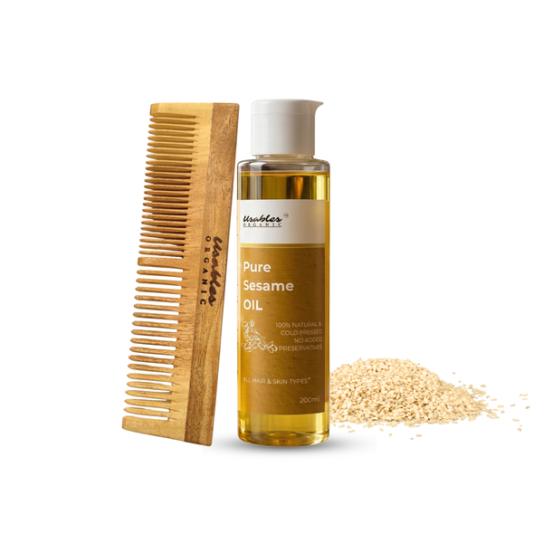 Cold-Pressed Wood-Pressed Sesame Oil 200 ml & Dual-Teeth Neem Comb – Healthy Hair Care Duo
