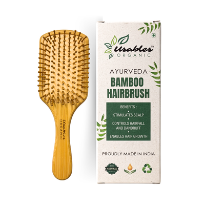 Bamboo Hair Brush Rectangular Shape With Rounded Bamboo Bristles