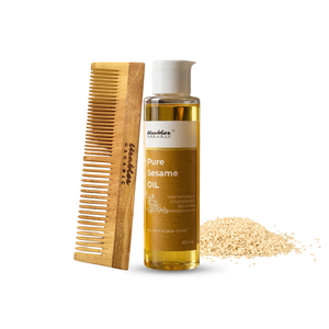 Cold-Pressed Wood-Pressed Sesame Oil 200 ml & Dual-Teeth Neem Comb – Healthy Hair Care Duo