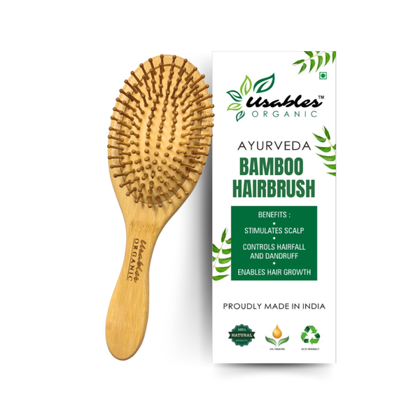 Bamboo Hair Brush Oval Shape With Rounded Bamboo Bristles