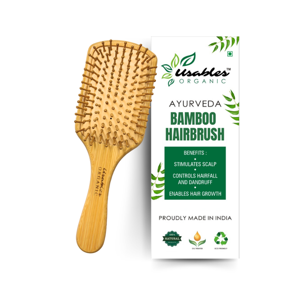 Bamboo Hair Brush with Bamboo Bristles Wooden Rectangular