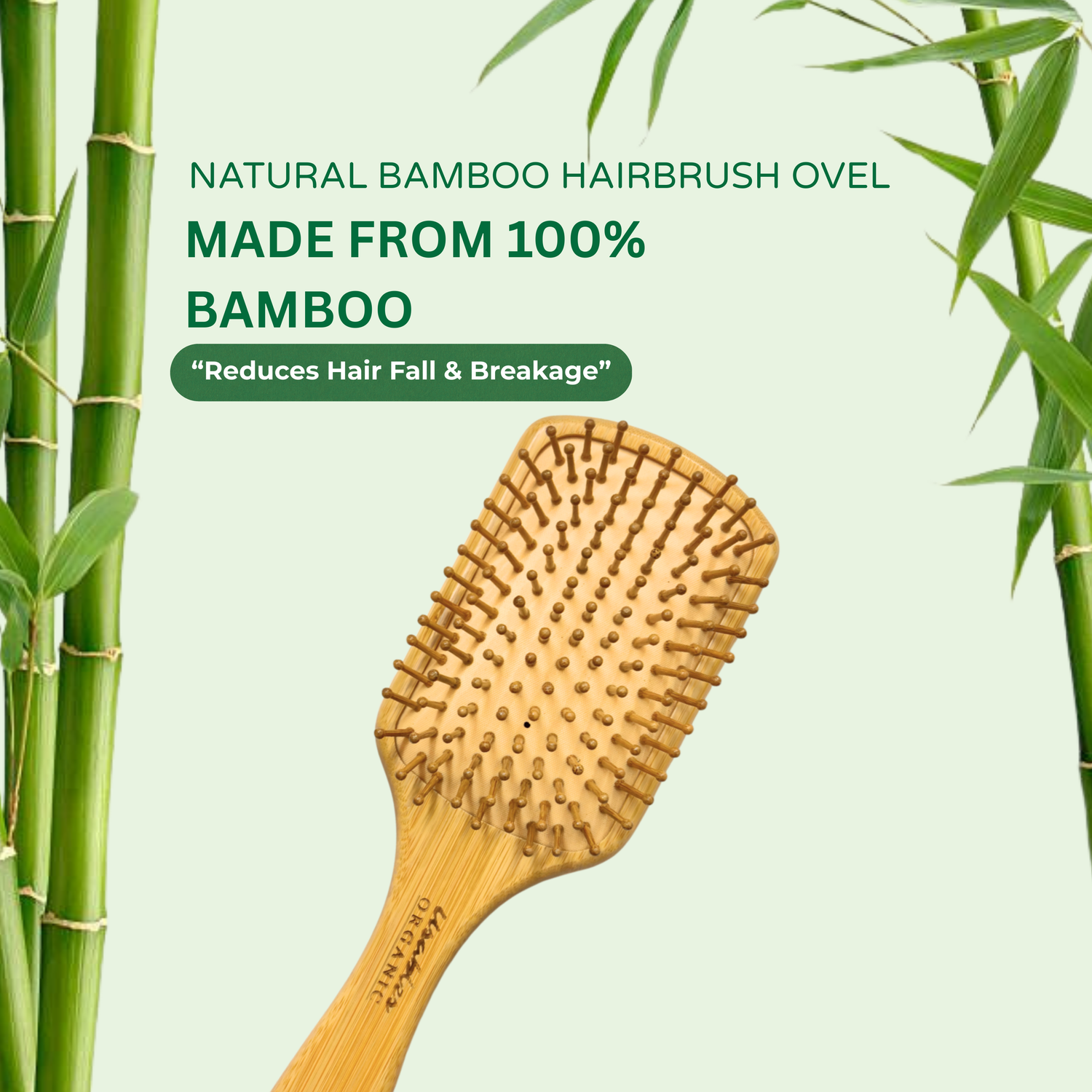 Bamboo Hair Brush Rectangular Shape With Rounded Bamboo Bristles