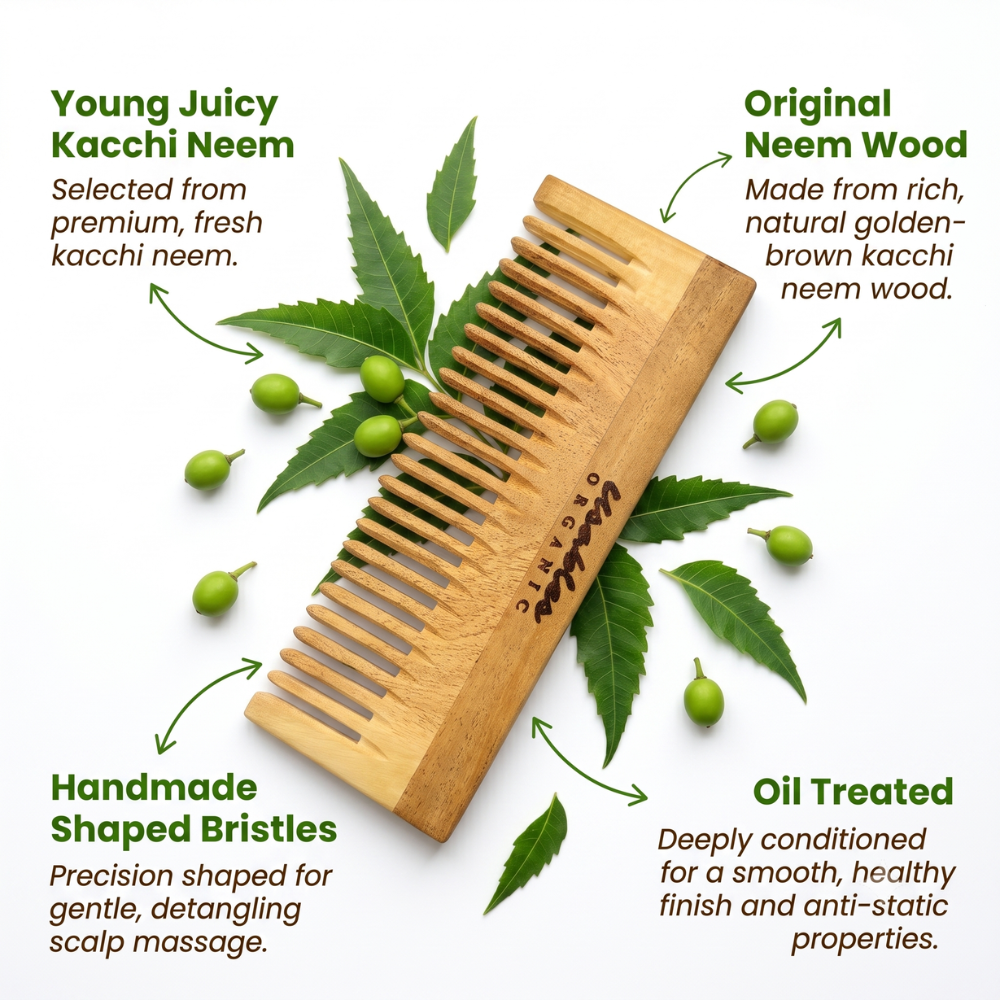Kachhi Neem Wood Comb Wide Tooth