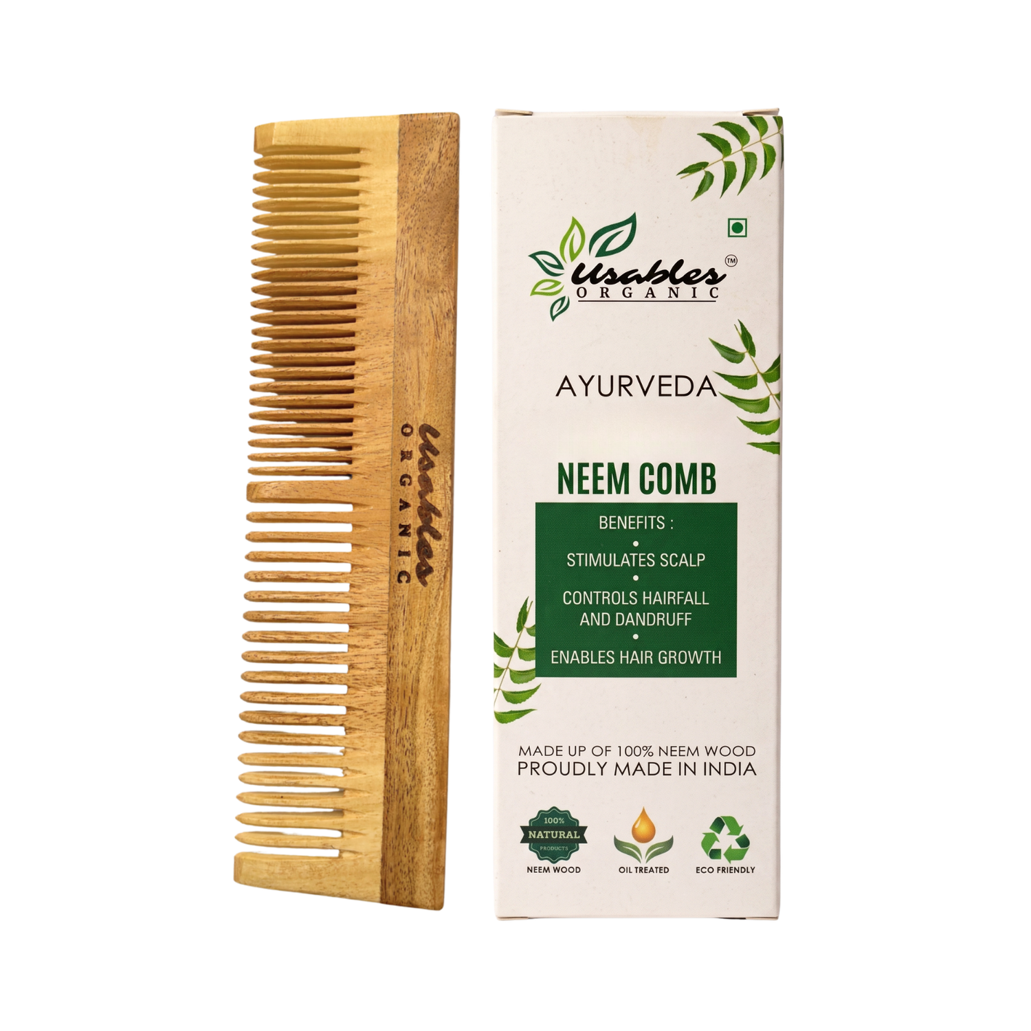 Kachhi Neem Wood Comb Dual Teeth