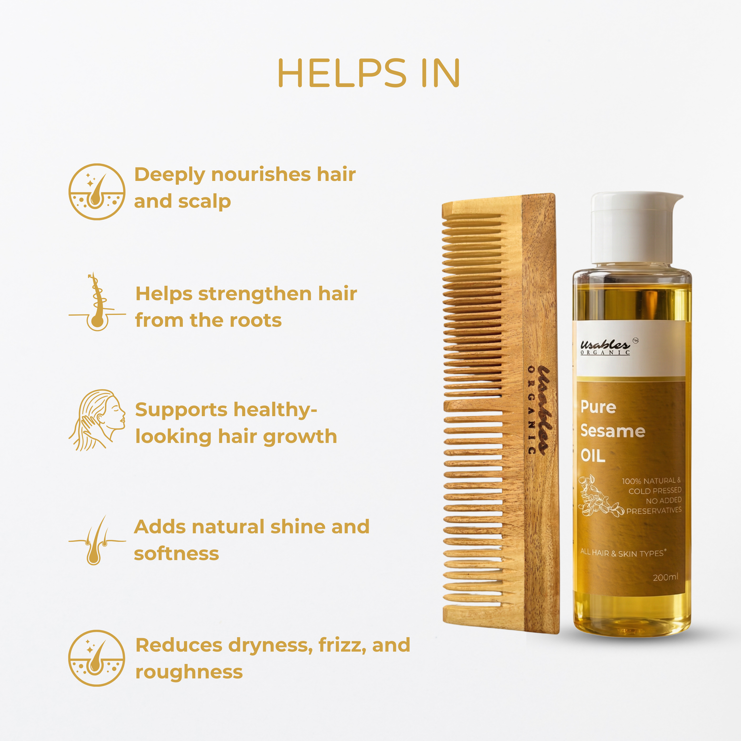 Cold-Pressed Wood-Pressed Sesame Oil 200 ml & Dual-Teeth Neem Comb – Healthy Hair Care Duo