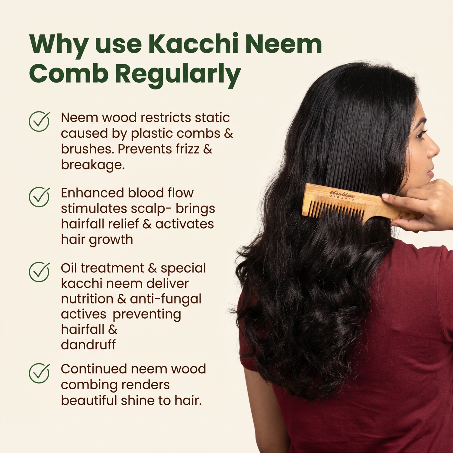 Kachhi Neem Wood Comb with Handle