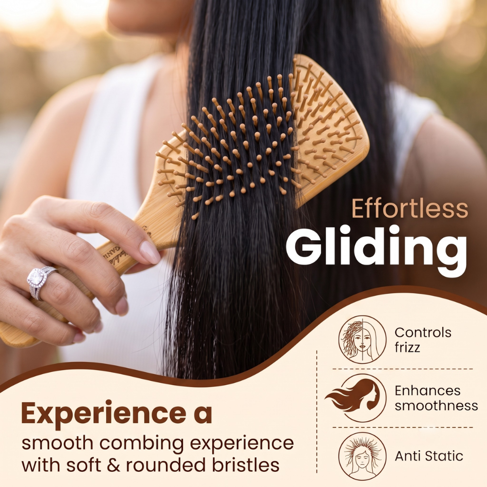 Sustainable Styling Duo: Oval & Rectangular Bamboo Hair Brush Set