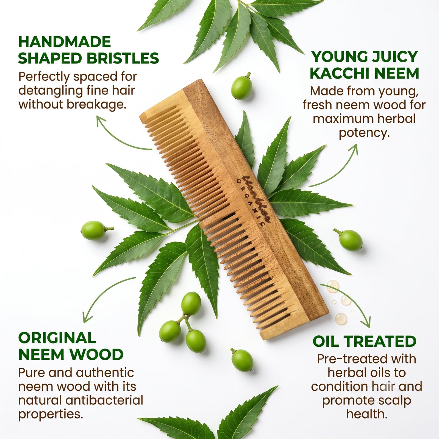 Kachhi Neem Wood Comb Dual Teeth