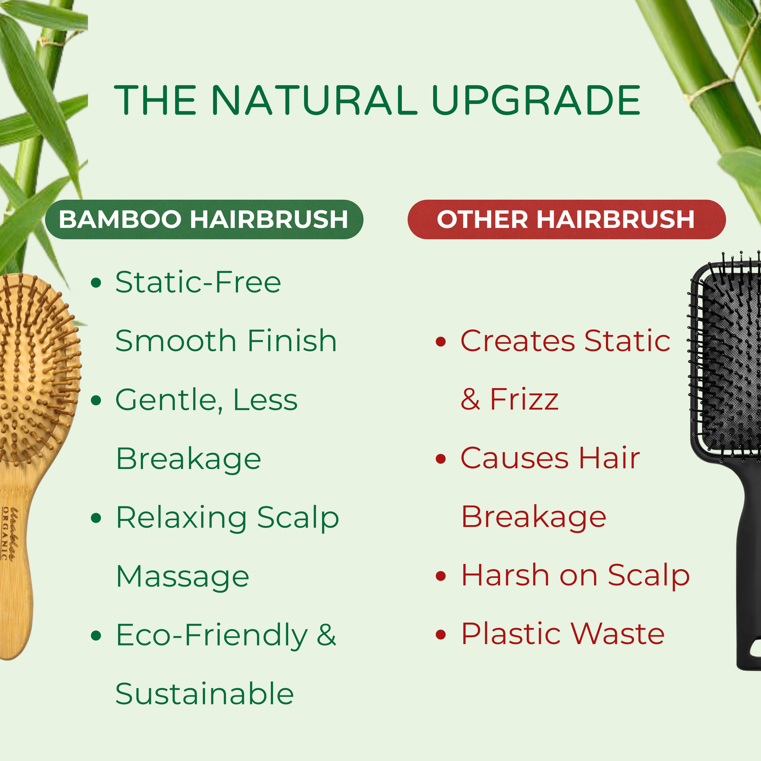 Bamboo Hair Brush Oval Shape With Rounded Bamboo Bristles