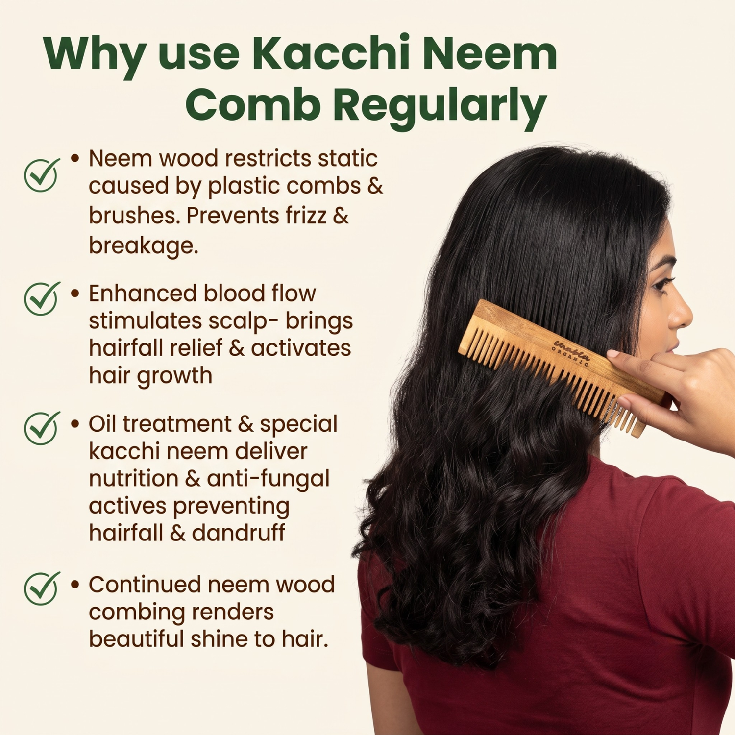 Kachhi Neem Wood Comb Dual Teeth