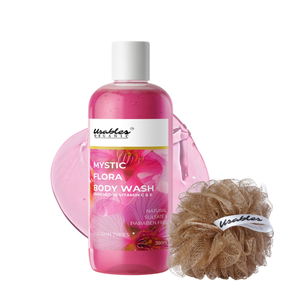 Aromatic Shower Duo: Mystic Flora Bodywash 300ml & Premium Loofah