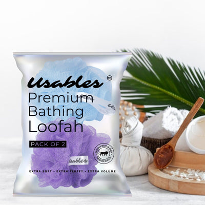 Relaxing Aqua Bath Duo: Premium Loofah Set (Blue & Purple)