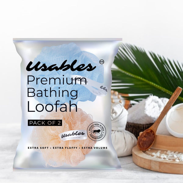 Fresh & Vibrant Shower Duo: Premium Loofah Set (Peach & Blue)