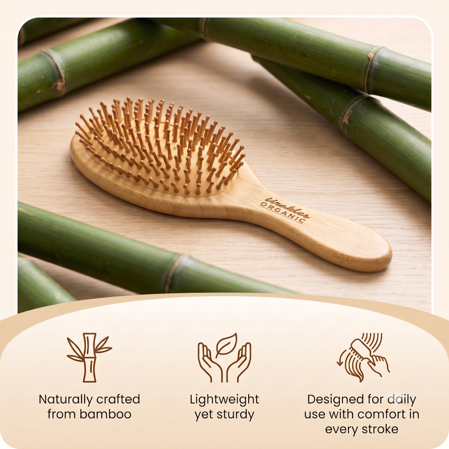 Sustainable Styling Duo: Oval & Rectangular Bamboo Hair Brush Set