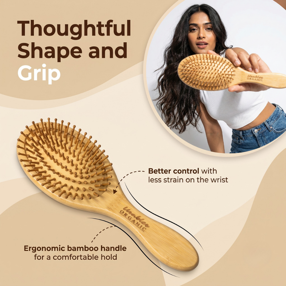 Sustainable Styling Duo: Oval & Rectangular Bamboo Hair Brush Set