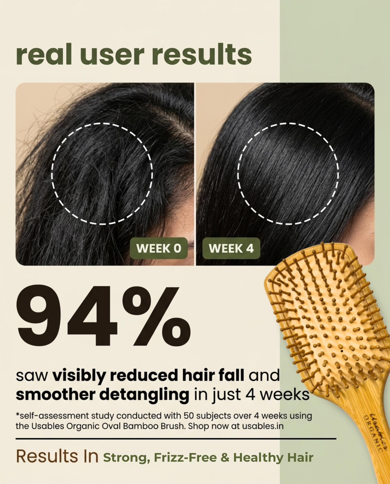 Bamboo Hair Brush Rectangular Shape With Rounded Bamboo Bristles