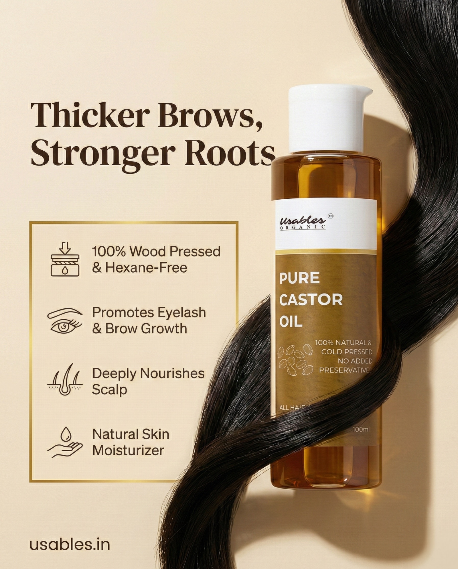 100% Pure Wood Pressed Cold Pressed Castor Oil 100 ml
