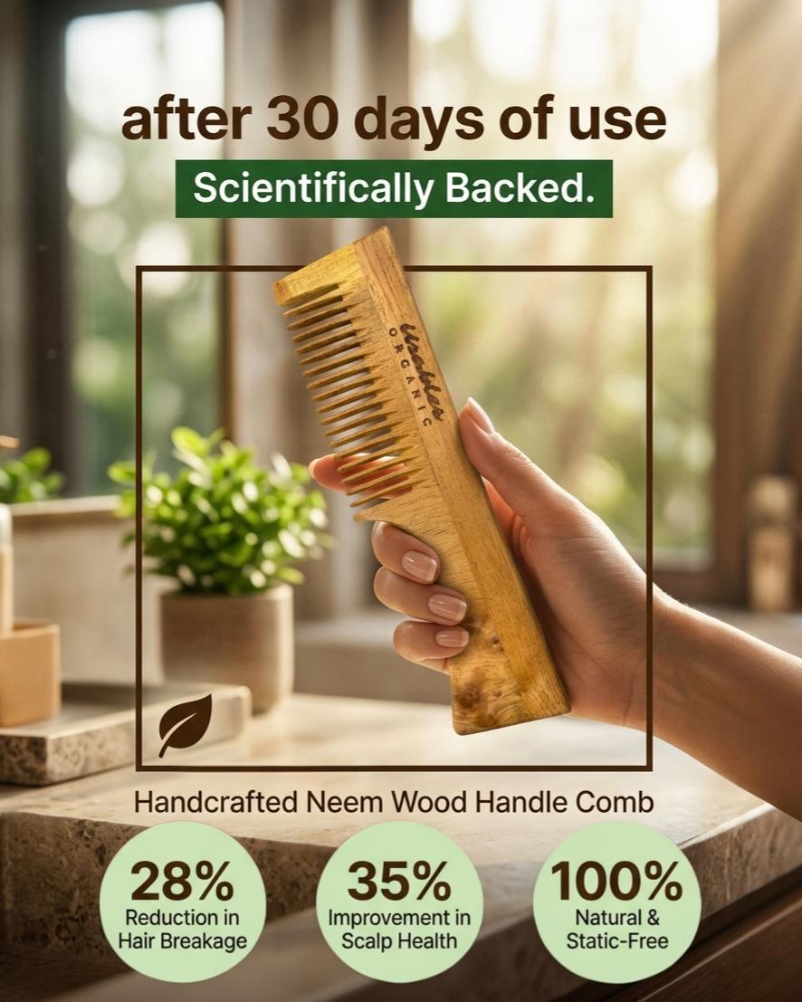 Kachhi Neem Wood Comb with Handle