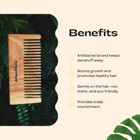 Neem Comb | Wooden, shampoo Comb | Hair Growth & Hair fall Control (Wide Teeth)