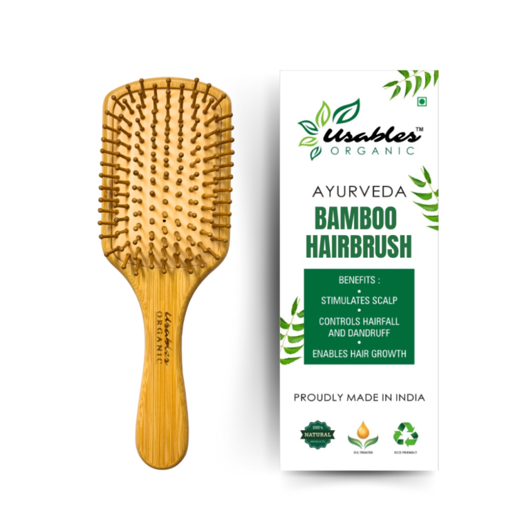 Bamboo Hair Brush with Bamboo Bristles Wooden Rectangular