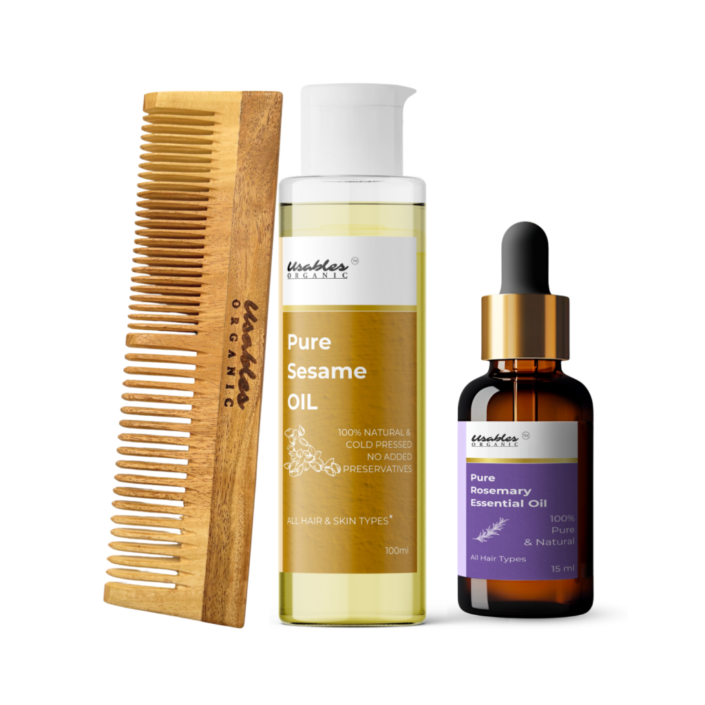 Nourishing Hair & Scalp Set: Rosemary Oil, Sesame Oil & Neem Wood Comb