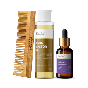 Intensive Hair Fortifying Kit: Rosemary Oil, Castor Oil & Neem Wood Comb