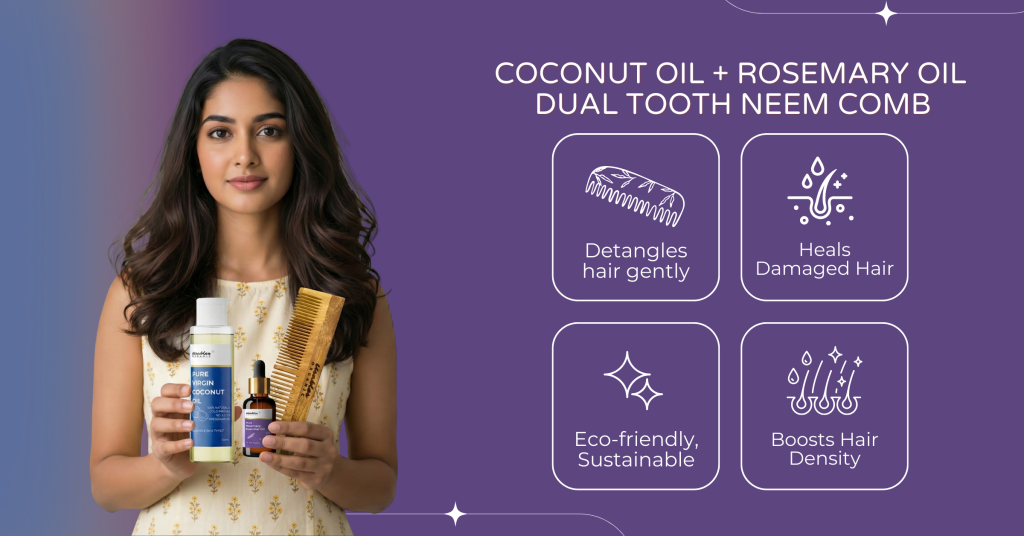 coconut and rosemary dual teeth neem comb combo graphic 1